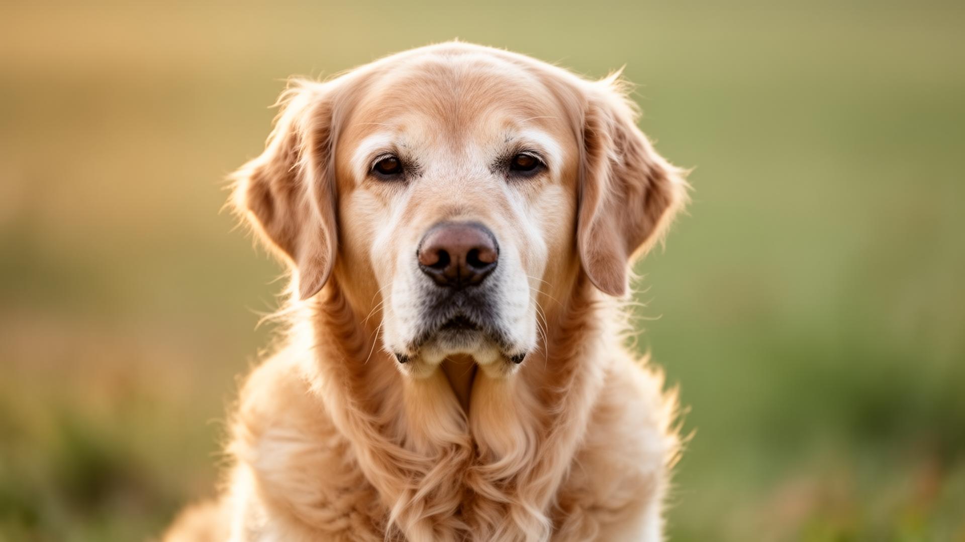 Senior golden retriever in soft morning light